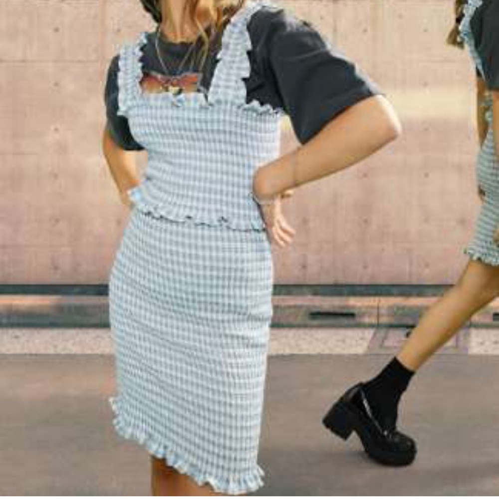 Blue Gingham Ruffle Dress - Picture 2 of 4